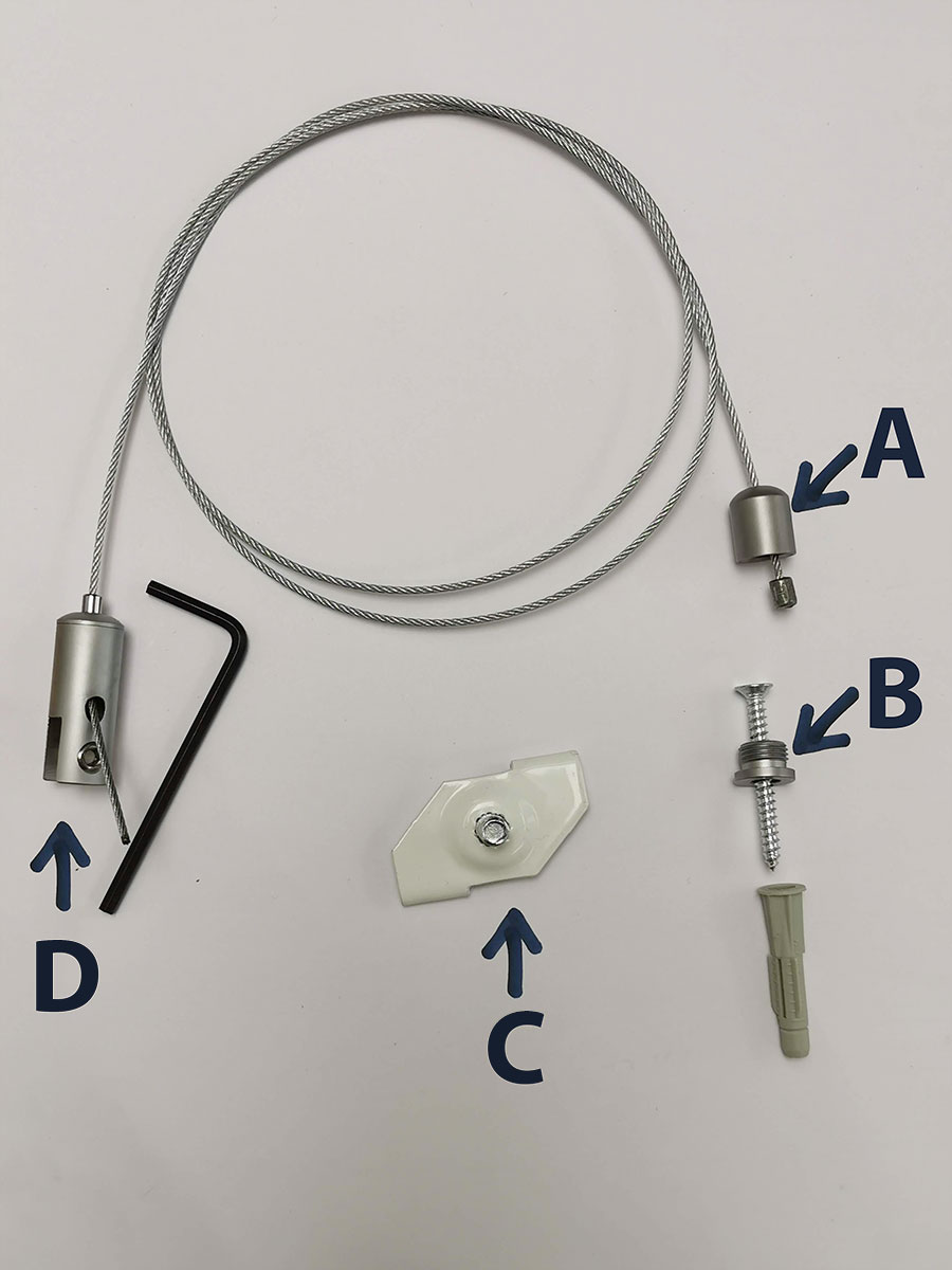 Labelled image of hanging kit